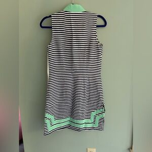 Sail to Sable Navy and White Striped Dress with Mint Trim